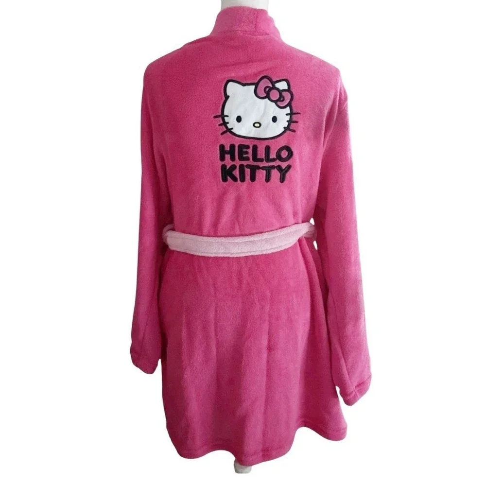 New Sanrio hello Kitty Hot pink Embroidered Back pockets belted‎ tie robe 2XL